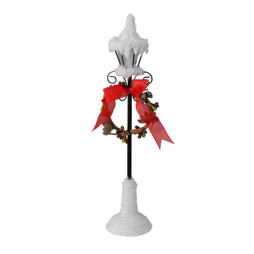 12" Snowfall Valley LED Lighted Lamppost with Red Bow Christmas Decoration