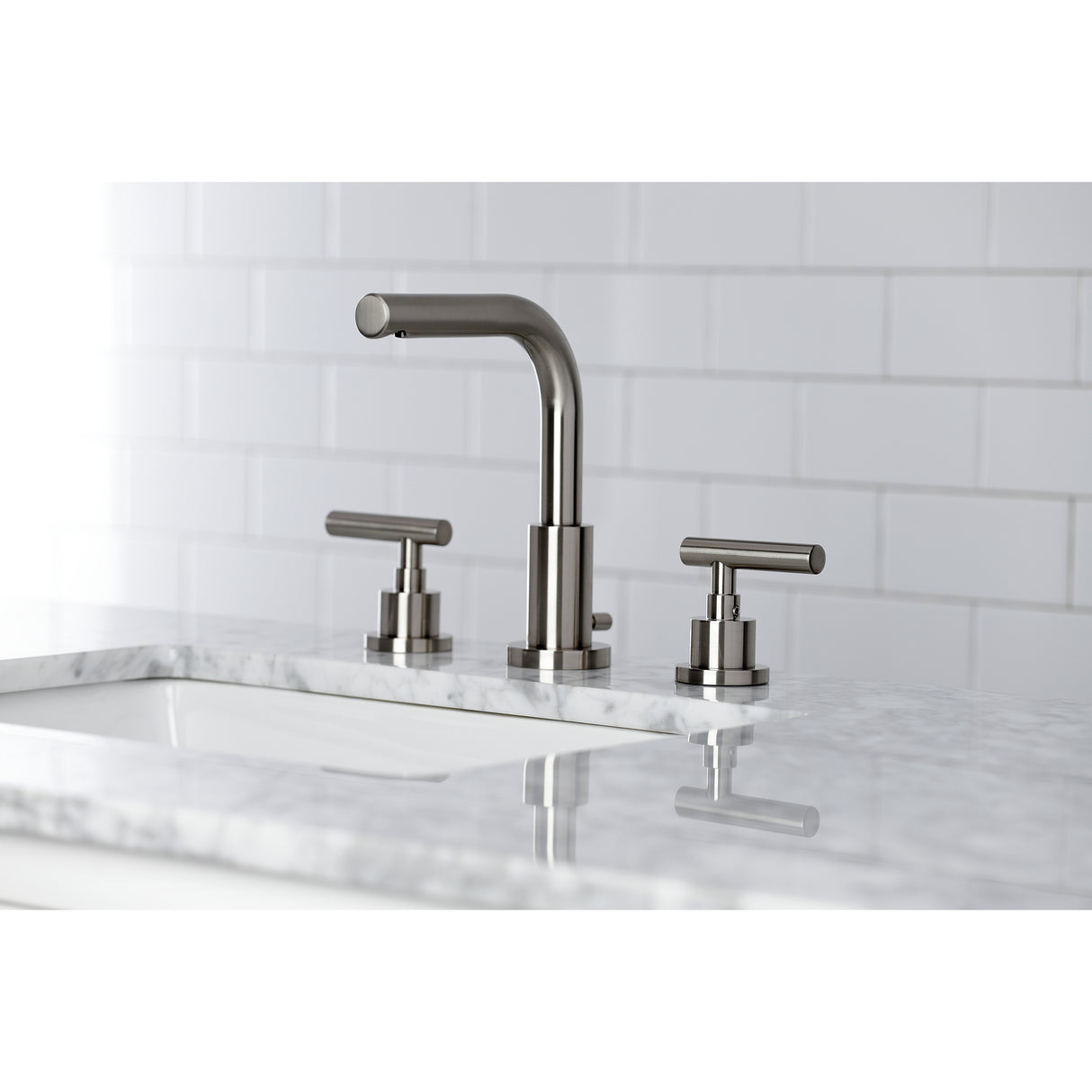 Manhattan Modern Widespread Bathroom Faucet with Brass Pop-Up