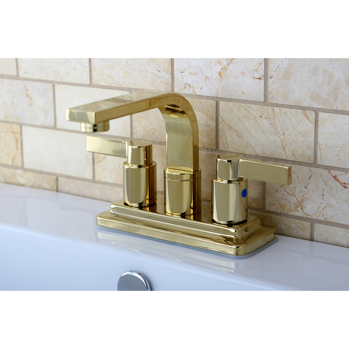 NuvoFusion 4 In. Centerset 2-Hole Double Handle Deck Mount Bathroom Sink Faucet With brass push pop-up