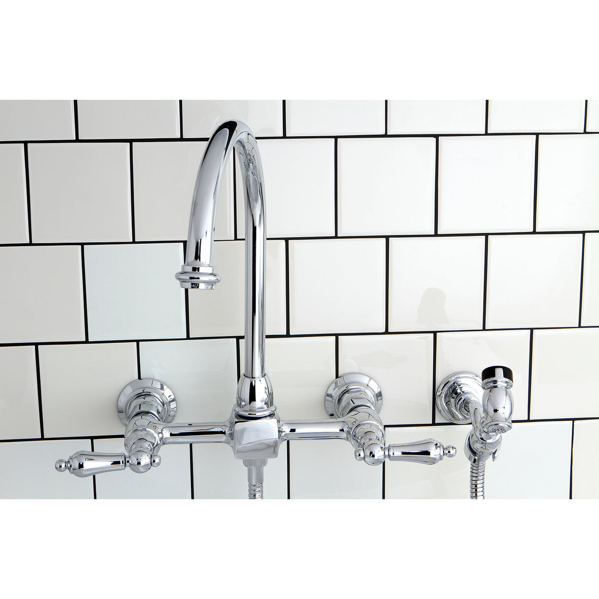 Restoration Traditional Wall Mount Bridge Kitchen Faucet with Brass Sprayer