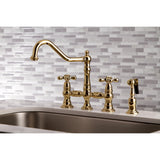 Restoration 8" Bridge Kitchen Faucet With Sprayer Includes Cross Handles For Easy Rotation