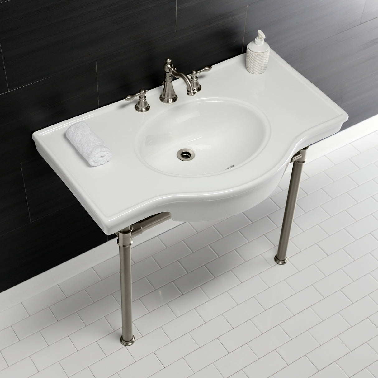 Templeton 37" x 22" Ceramic Console Sink with Stainless Steel Legs