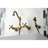 Heritage Wall Mount Bridge Kitchen Faucet with Brass Sprayer