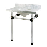 Templeton 30" x 22" Carrara Marble Bathroom Console Vanity with Acrylic Pedestal