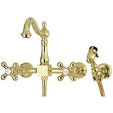 Heritage Wall Mount Bridge Kitchen Faucet with Brass Sprayer