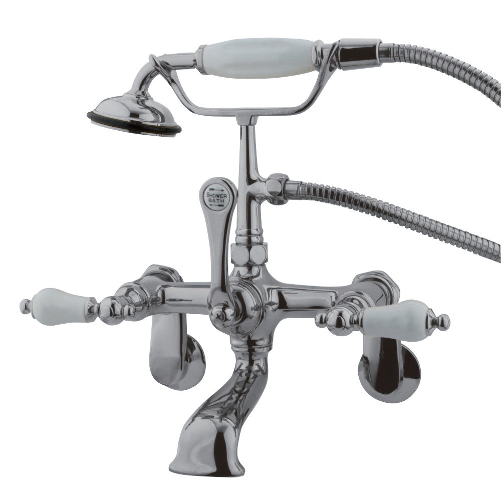 Vintage Adjustable Center Wall Mount Tub Faucet In 7.25 Spout Reach, Procelain Handle