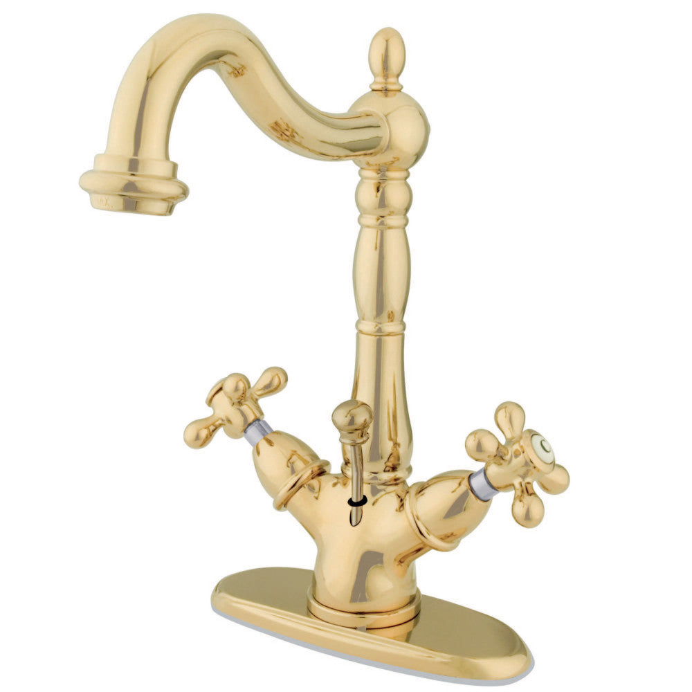 Two-handle Single Hole Deck Mount Bathroom Sink Faucet with Brass Pop-up and Cover Plate