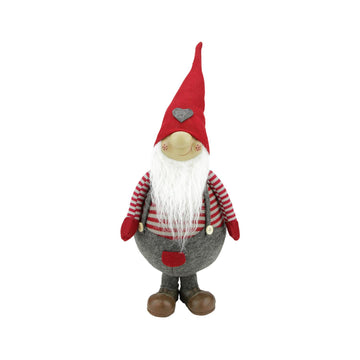 15" Red and Grey Striped "Gilbert" Standing Chubby Santa Gnome Table Top Christmas Figure