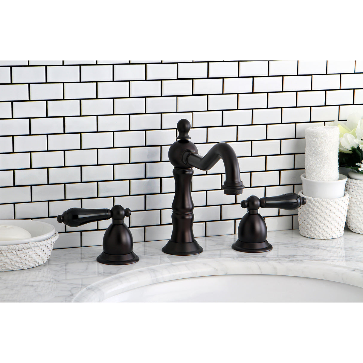 Widespread Bathroom Faucet w/ Brass Pop-Up