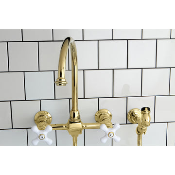 Wall Mount Bridge Kitchen Faucet with Brass Sprayer