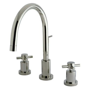 Concord Widespread Bathroom Faucet W/ Brass Pop Up Drain Assembly & Metal Cross Handles