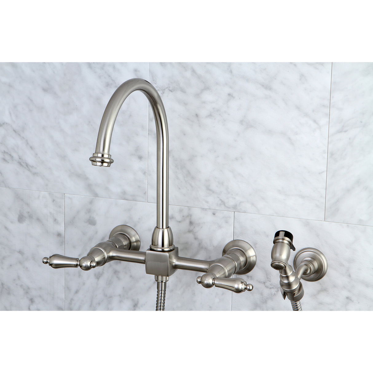 Restoration Traditional Wall Mount Bridge Kitchen Faucet with Brass Sprayer