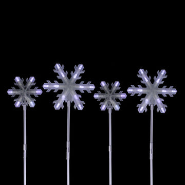 Set of 4 Pure White Frosted LED Lighted 3-D Snowflake Christmas Pathway Markers