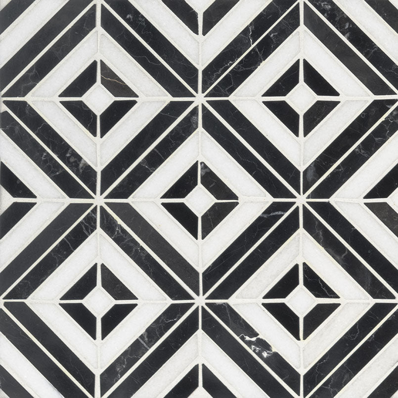 12" X 12" Rhombix Nero Polished Black Geometric Marble Square Wall and Floor Mosaic Tile (10SQ FT/CTN)