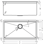 Ridge 35 - 33"W x 19"D x 10"H  15 gauge Undermount Single Basin Sink