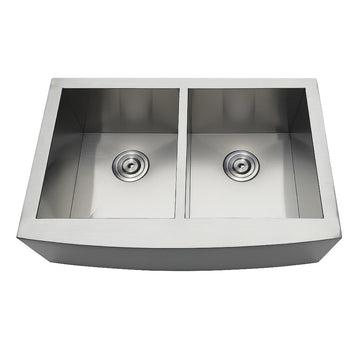Gourmetier Drop-In Stainless Steel Double Bowl Farmhouse Kitchen Sink, Brushed