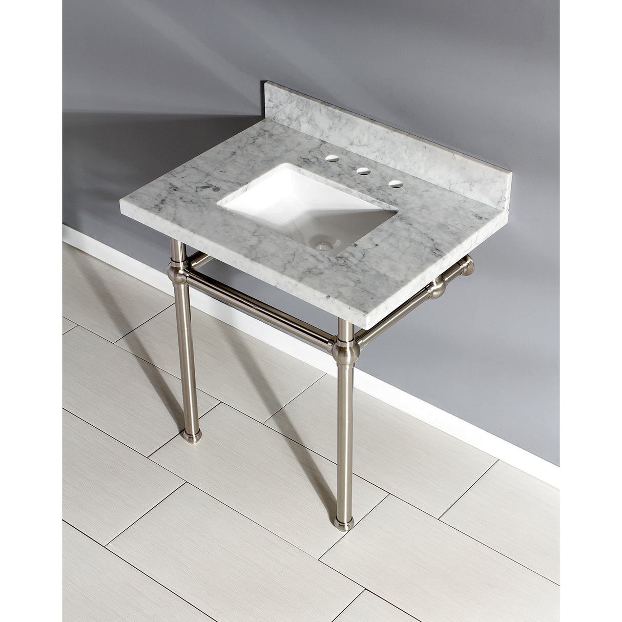 Templeton Vanity with Sink & Brass Feet Combo, 30" x 22", Carrara Marble