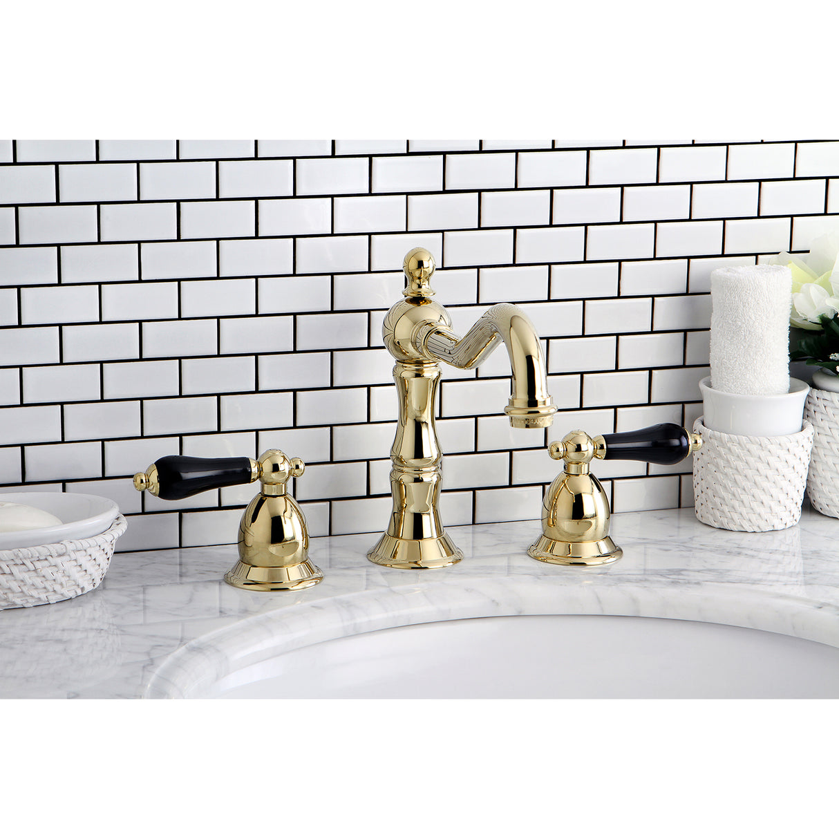 Widespread Bathroom Faucet w/ Brass Pop-Up