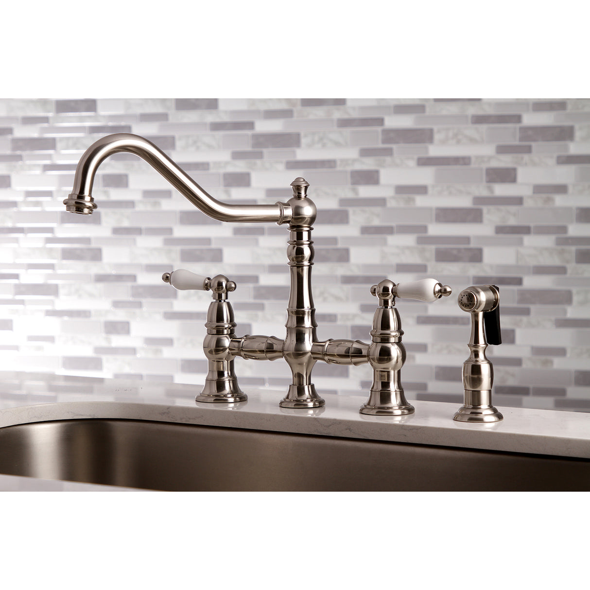 Restoration 8" Bridge Kitchen Faucet With Sprayer