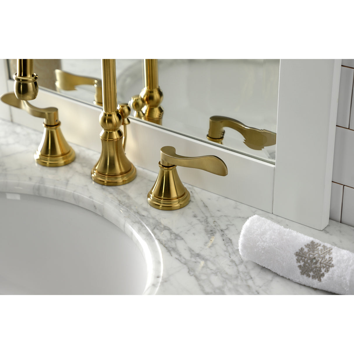 NuFrench Widespread Bathroom Faucet with Brass Pop-Up