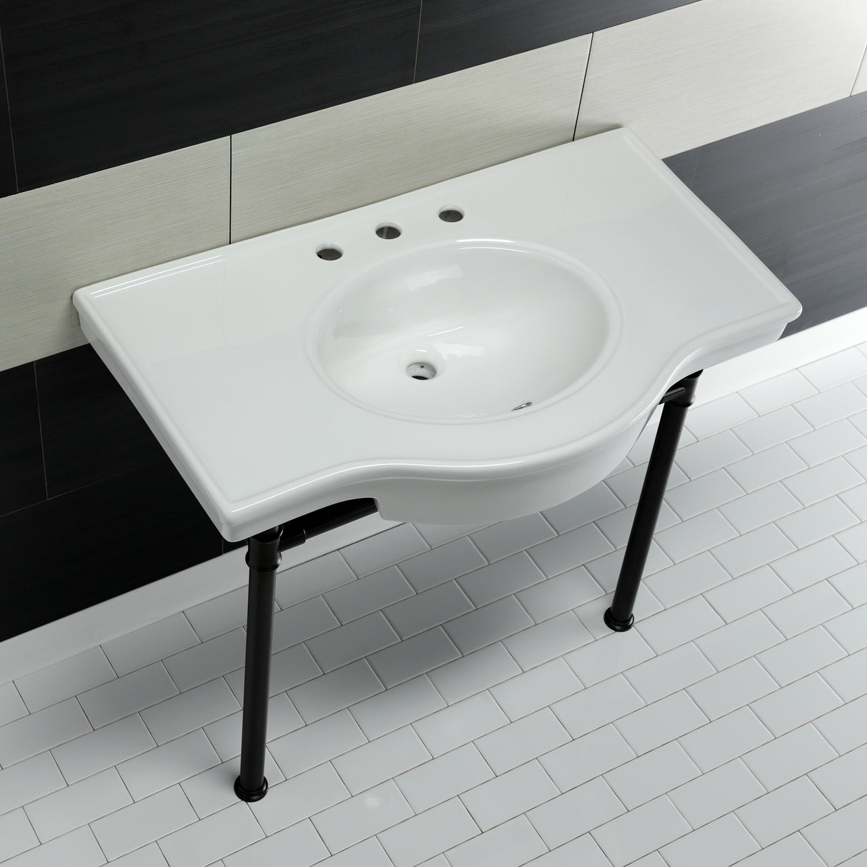 Templeton 37" x 22" Ceramic Console Sink with Stainless Steel Legs