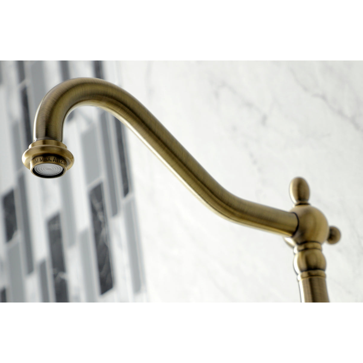 Heritage Double Handle Wall Mount Bridge Kitchen Faucet With Brass Sprayer In 8.2" Spout Reach