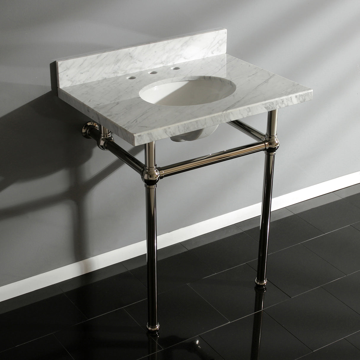 Templeton 30" x 22" Carrara Marble Vanity Top with Brass Console Legs