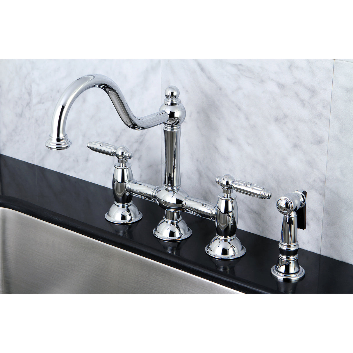 Restoration Bridge Kitchen Faucet with Brass Sprayer