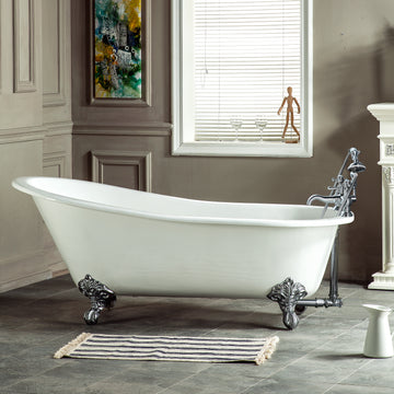 61" Cast Iron Slipper Bathtub with Feet and 7" Faucet Drillings