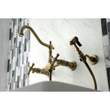 Heritage Two-Handle Wall Mount Bridge Kitchen Faucet With Brass Sprayer