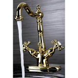 Vintage Two-Handle Single Hole Deck Mount Bathroom Sink Faucet with Brass Pop-Up and Cover Plate