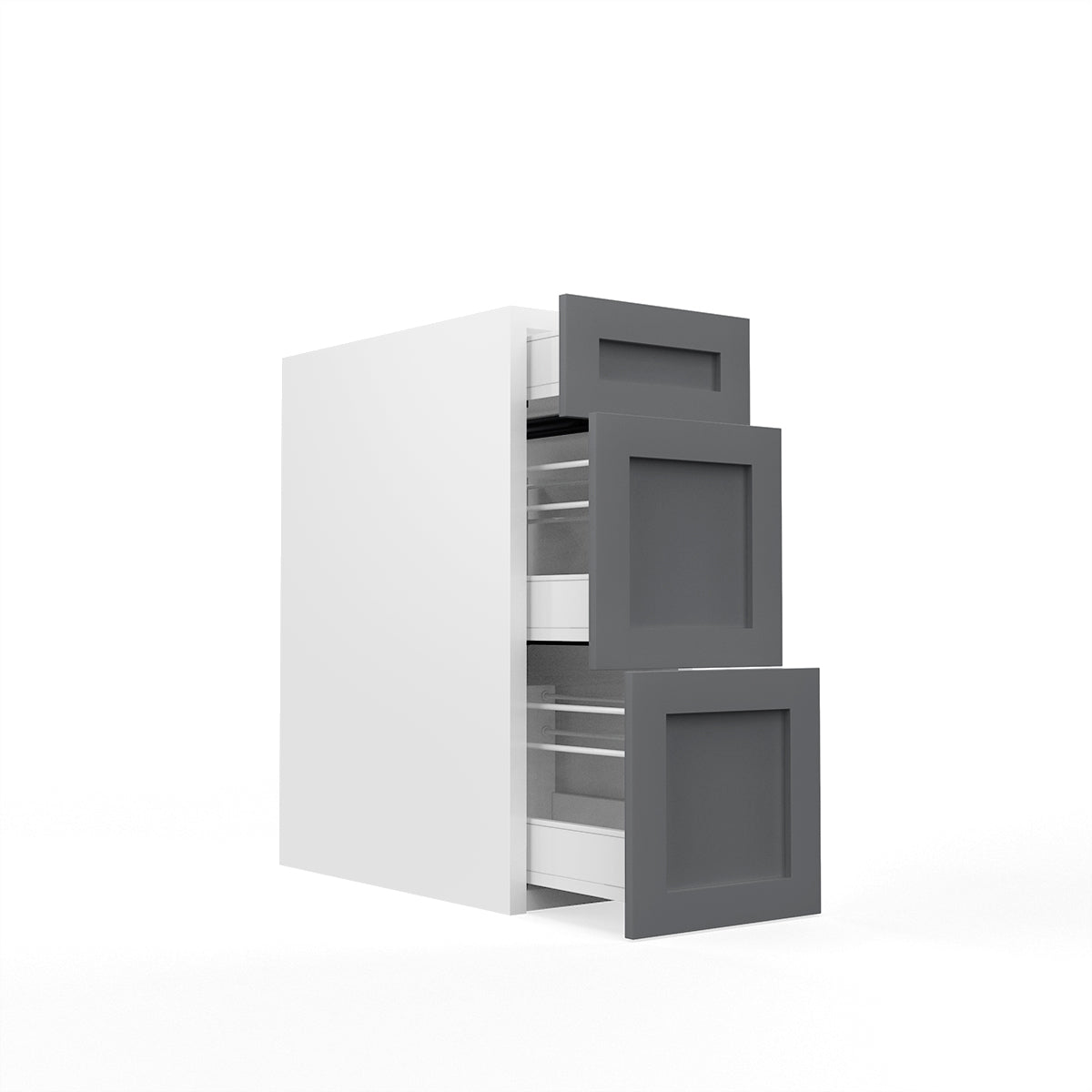 RTA - Grey Shaker - Three Drawer Base Cabinets | 12"W x 30"H x 23.8"D