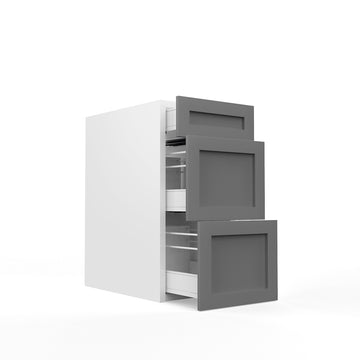 RTA - Grey Shaker - Three Drawer Base Cabinets | 15"W x 30"H x 23.8"D