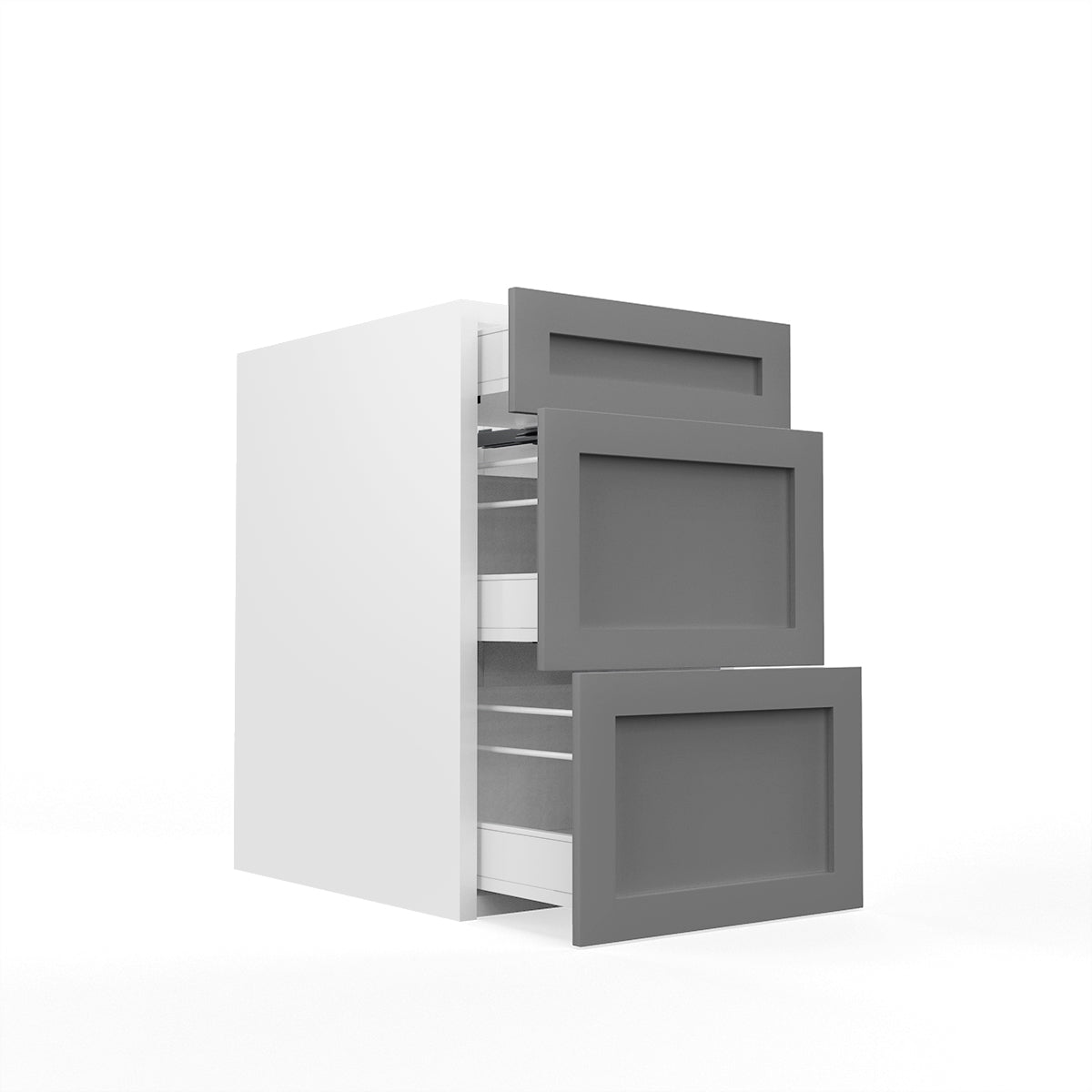 RTA - Grey Shaker - Three Drawer Base Cabinets | 18"W x 30"H x 23.8"D