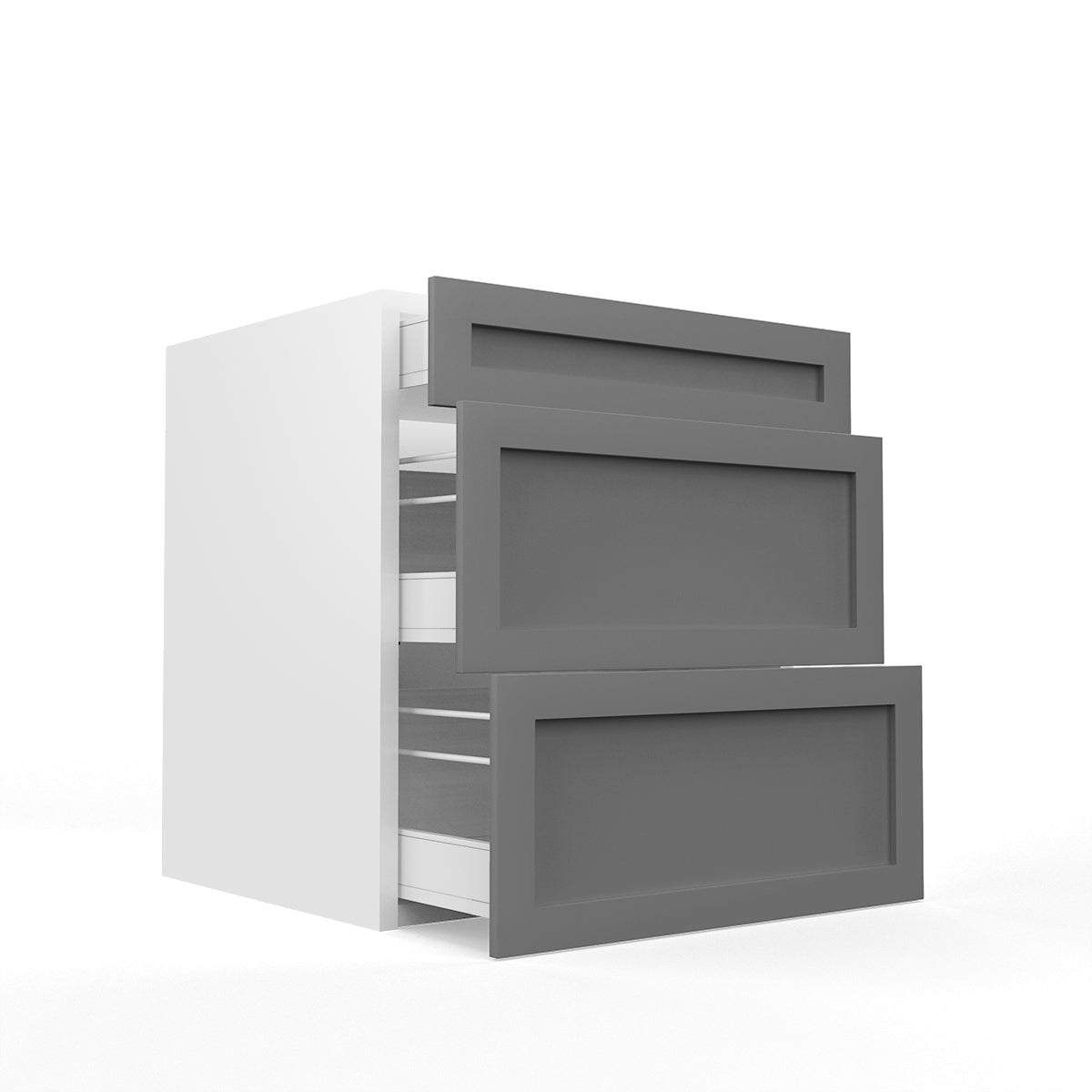 RTA - Grey Shaker - Three Drawer Base Cabinets | 27"W x 30"H x 23.8"D