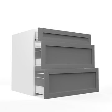 RTA - Grey Shaker - Three Drawer Base Cabinets | 33"W x 30"H x 23.8"D