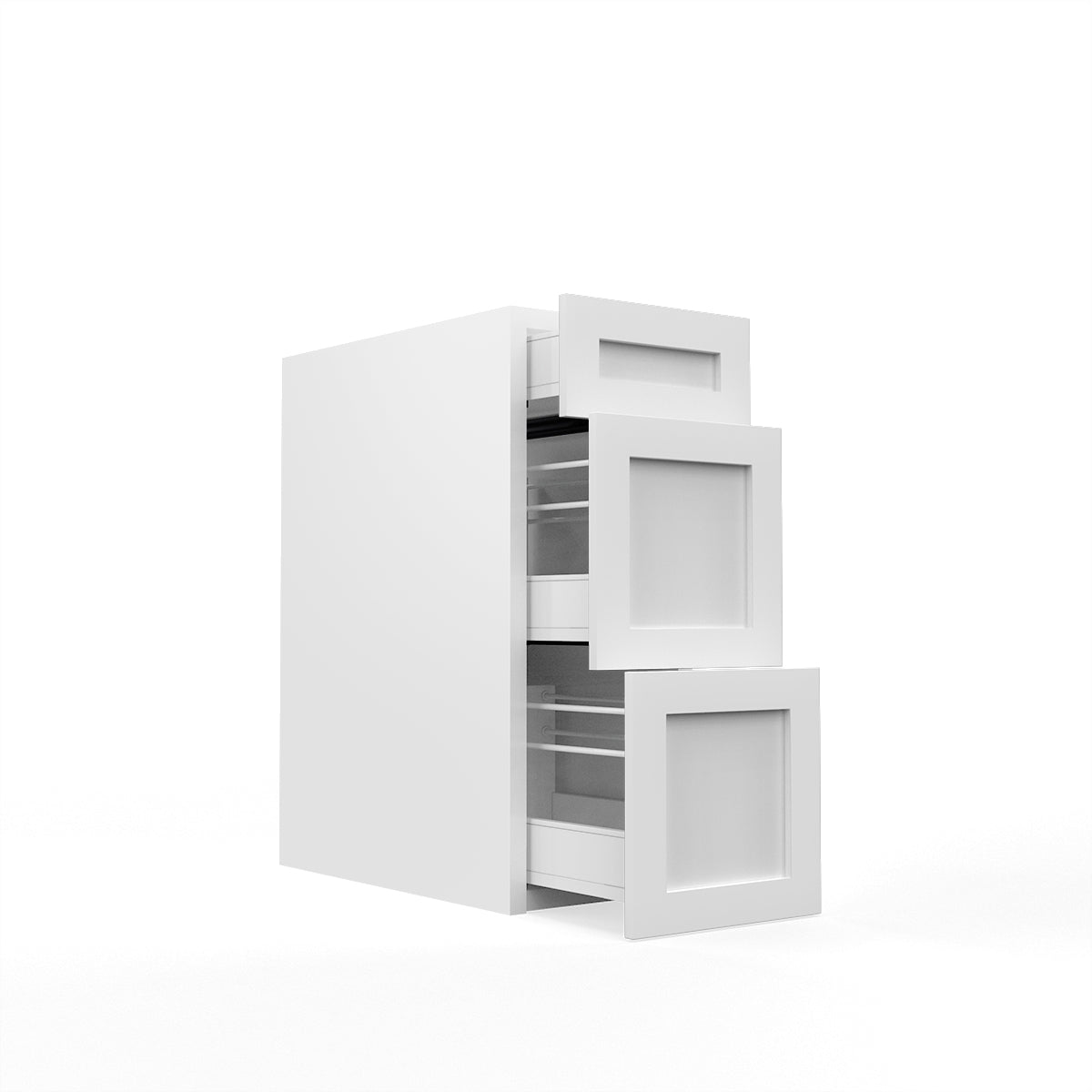 RTA - White Shaker - Three Drawer Base Cabinets | 12"W x 30"H x 23.8"D