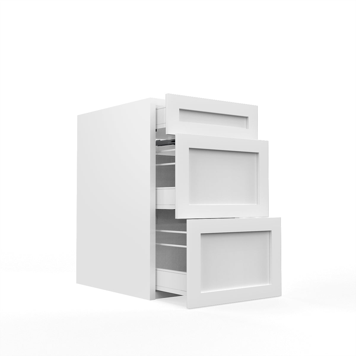 RTA - White Shaker - Three Drawer Base Cabinets | 18"W x 34.5"H x 24"D