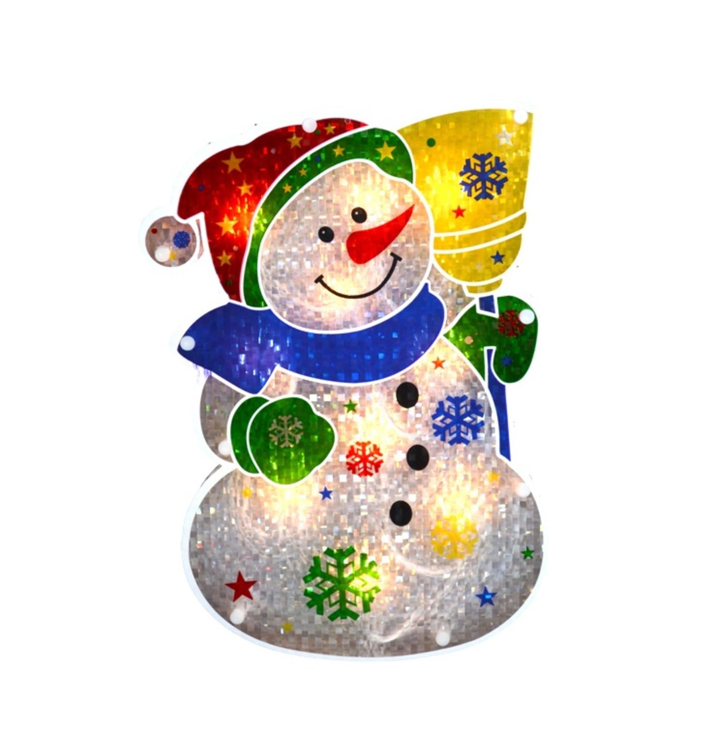 12.5" Lighted Holographic Snowman Christmas Window Silhouette