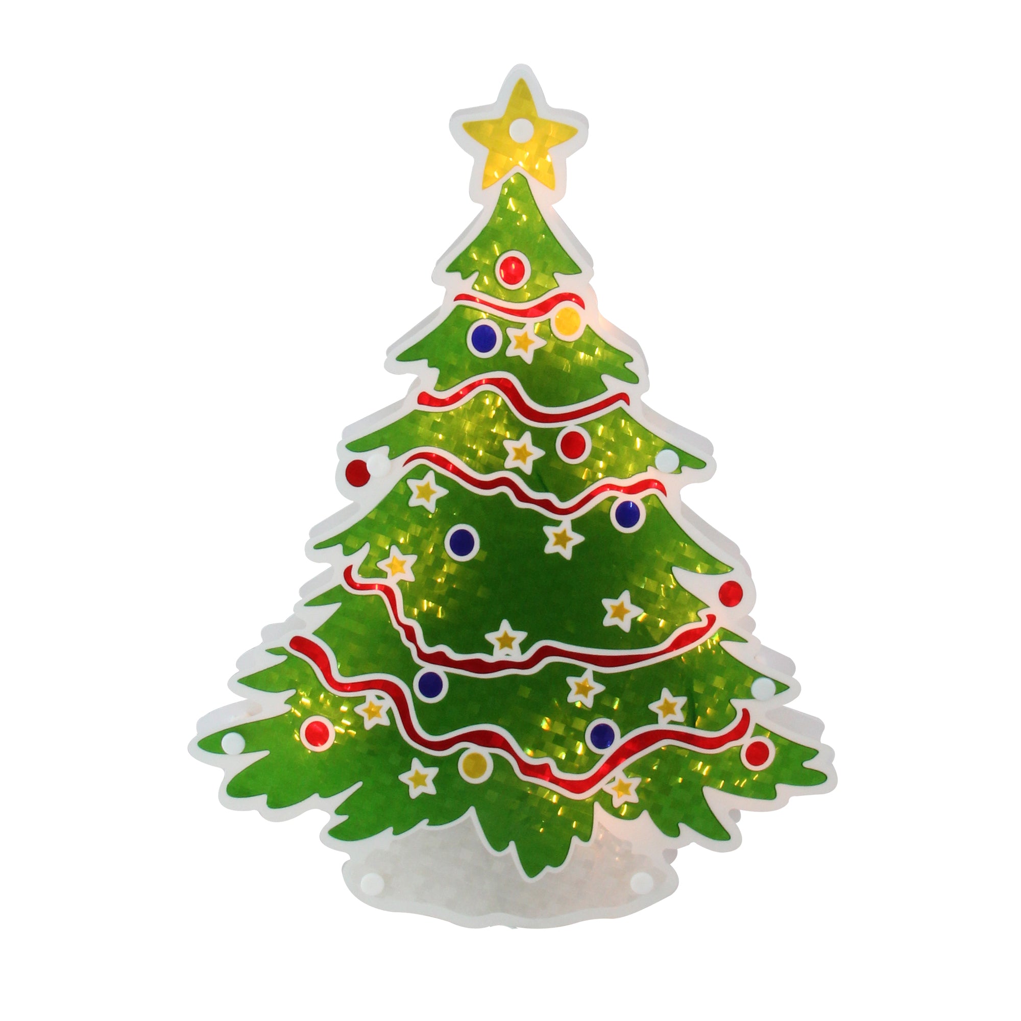 12.5" Glazed Lighted Holographic Christmas Tree Window Silhouette