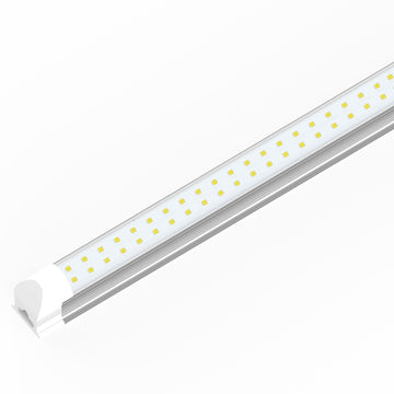 T8 Integrated LED Tube Shop Light Fixture - 2ft - 10W- 6500K - 1200Lm - 2 Row Flat Super Bright Clear Cover