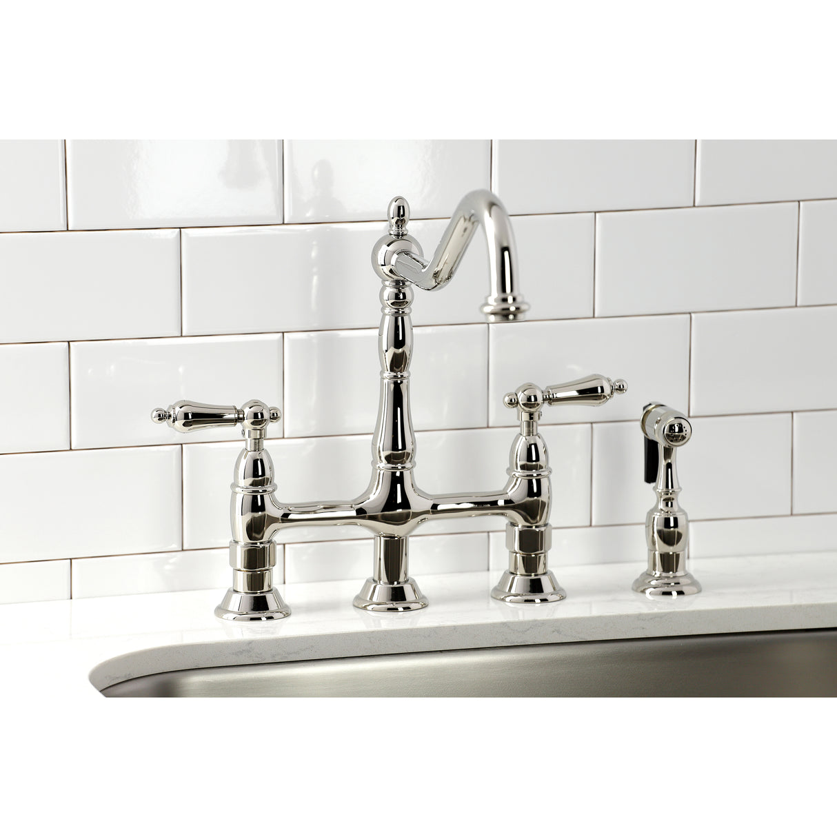 Heritage Bridge Kitchen Faucet with Brass Sprayer