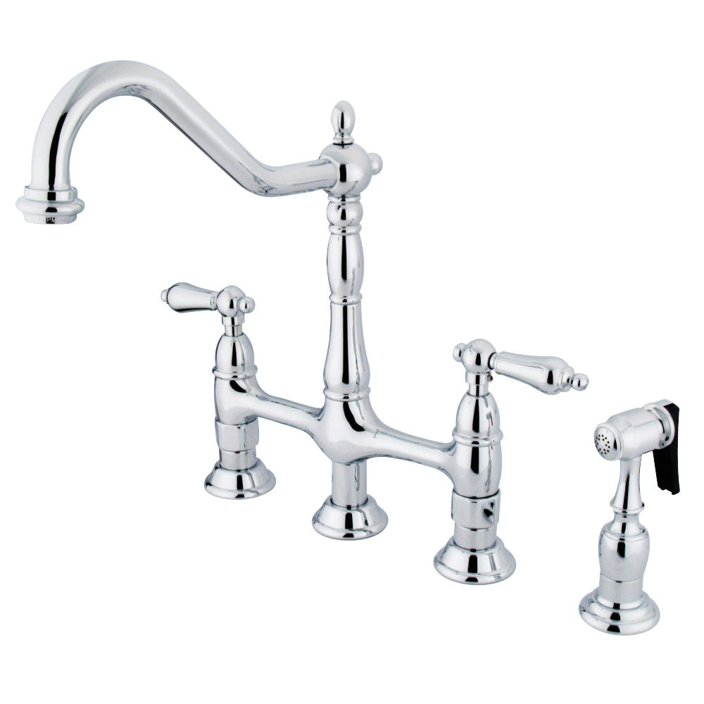 Heritage Bridge Kitchen Faucet with Brass Sprayer