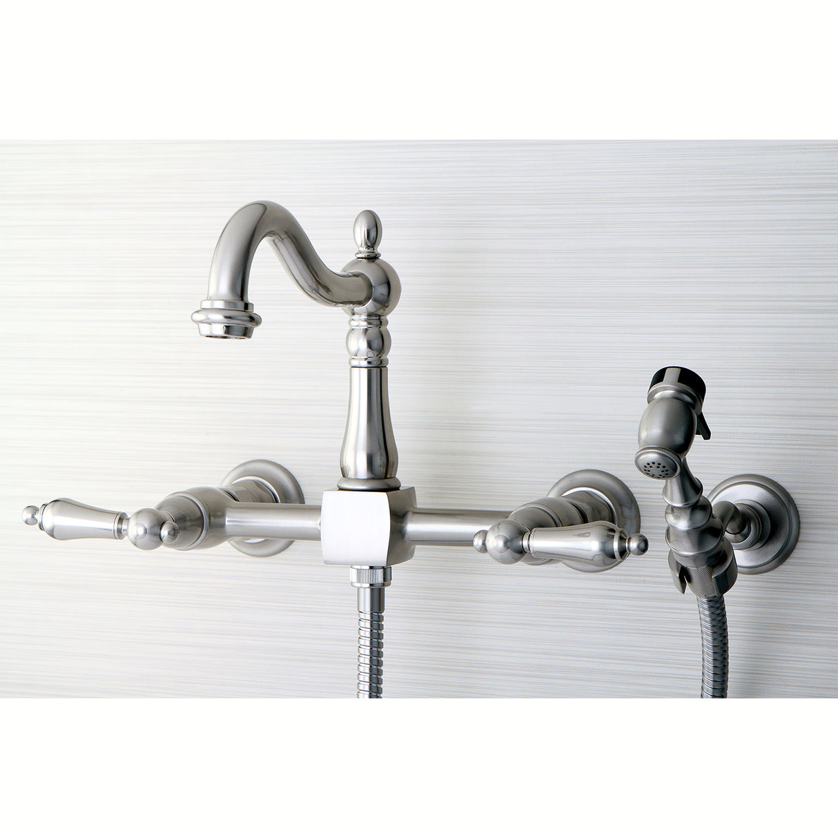 Heritage Traditional Wall Mount Bridge Kitchen Faucet with Brass Sprayer