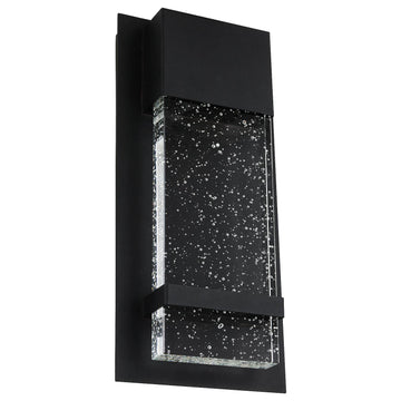 Wattall Sconce With Rain Glass Panel, 13.75" Tall, 6.5" Wide, 14 Watts, Indoor/Outdoor, Black Finish, ADA Compliant, 13.75-Inch/6.5-Inch