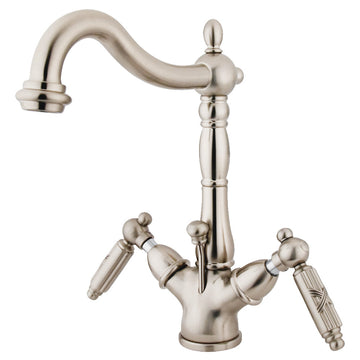 Victorian Two-handle Single Hole Deck Mount Bathroom Sink Faucet with Brass Pop Up and Cover Plate