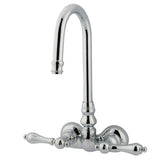 Vintage 3.4" Wall Mount Tub Faucet In 5.63" Spout Reach With Metal Lever Handles