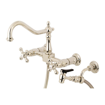 Heritage Two-Handle Wall Mount Bridge Kitchen Faucet With Brass Sprayer