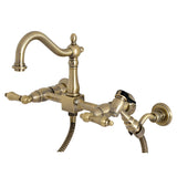 Heritage Traditional Wall Mount Bridge Kitchen Faucet with Brass Sprayer