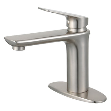 Single-Handle Bathroom Faucet with Deck Plate and Drain